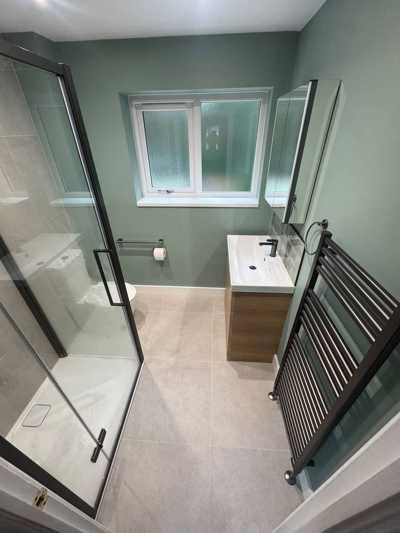 After: Bath replaced with a walk-in shower and vanity, Aquafix Services Leeds